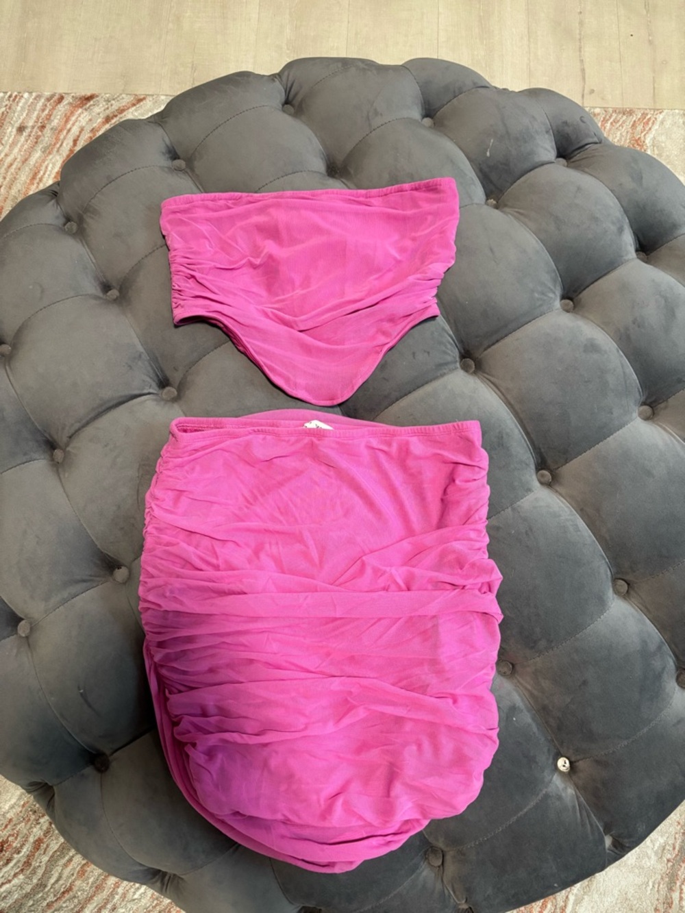 Bright Pink Ruched Two-Piece Set